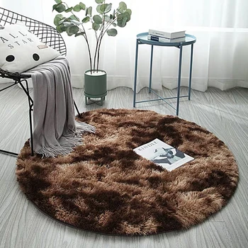 

Round Gradient Color Plush Soft Carpet Thickened Area Rug Water Absorb Anti-slip Floor Mat For Bedroom Living Room Home Decor