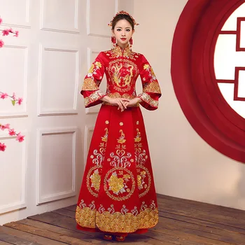 

Chinese Traditional Ancient Wedding Party Dress Chinese Womens Overseas Chinese Style Bride Embroidery Cheongsam