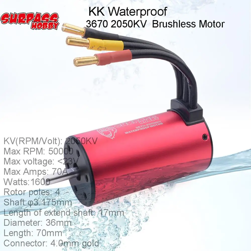 SURPASS HOBBY KK водонепроницаемый 3670 2050KV Бессенсорный бесщеточный мотор для 1/8 1/10 HSP HPI SCX10 RC сумасшедший монстр-Трак гоночный автомобиль