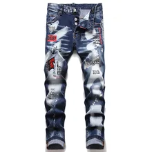 Pantalones vaqueros ajustados para hombre, Jeans desgastados, rasgados, con puntos de pintura, marca italiana de moda, #1231