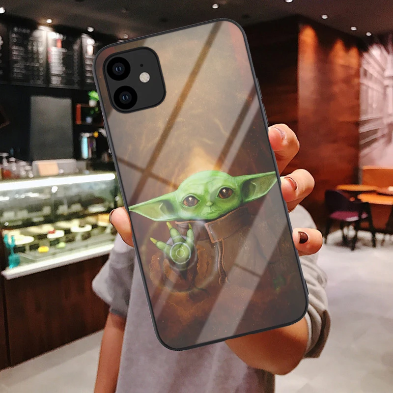 Baby Yoda, милый мультяшный роскошный мягкий чехол для телефона из закаленного стекла, чехол для iPhone X 6 6s 7 8 Plus XR XS 11 Pro Max - Цвет: Glass TPU