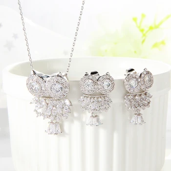 

WYBU Fashion Luxury Owl Sweater Chain Necklace & Earring Sets Jewelry Bling CZ Cubic Zironia Necklace Sets For Women SF103