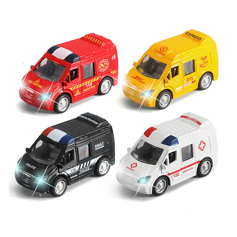 

Sound Light Small Car Truck Model 1:43 Alloy Diecast DHL Ambulance Fire Vehicle Police Car Toy for Boys Children Christmas Y176