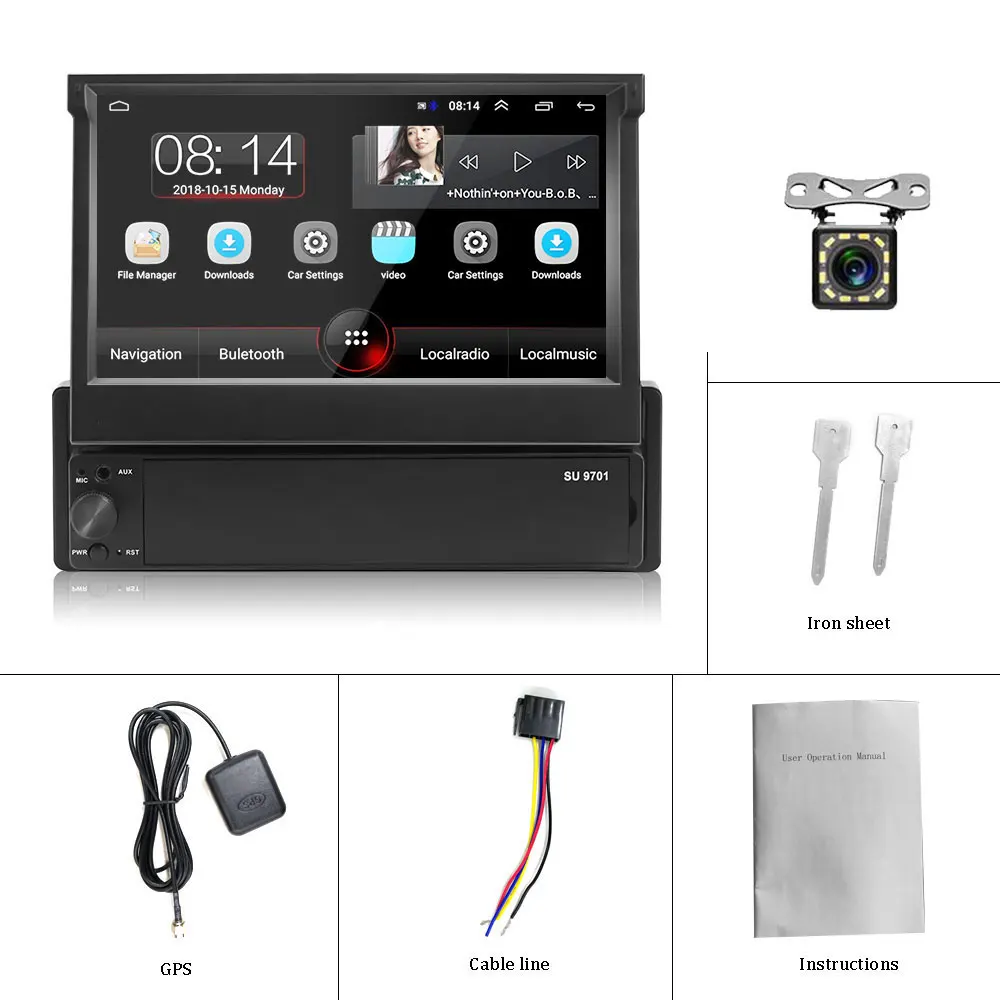 1din автомобильное радио Podofo " Android 8,1 1080P сенсорный экран авто радио gps навигация WiFi Зеркало Ссылка для Универсальный 1Din стерео - Цвет: With 12 LED Camera