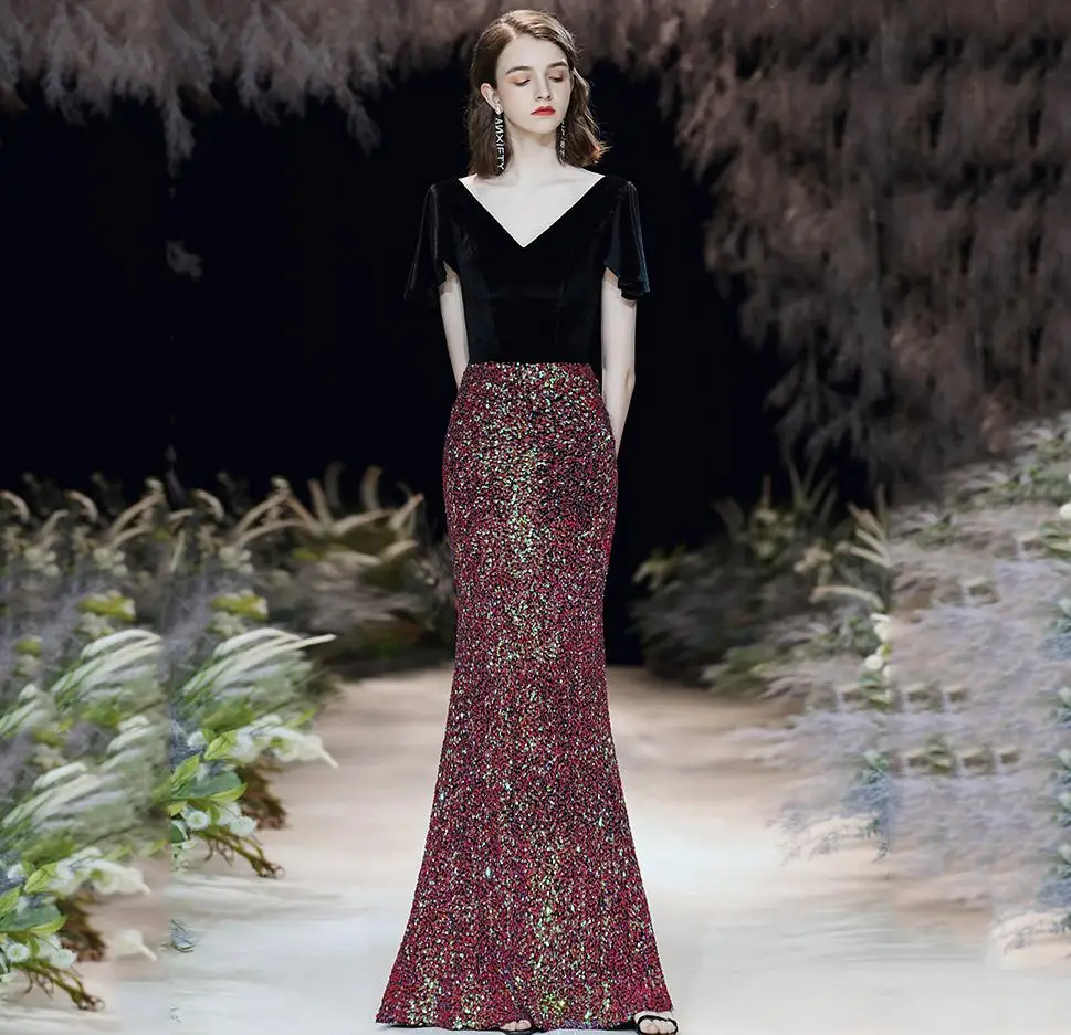 Элегантный розовый сетки молодой леди вечернее платье Qipao Вышивка Robe De Soiree без бретелек Полная длина платье выпускного вечера свадебное платье - Цвет: Black
