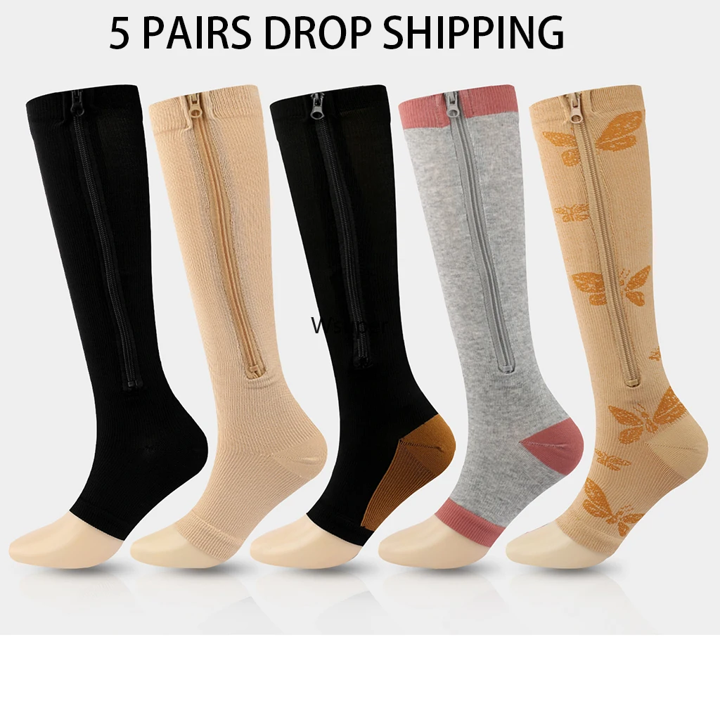 

Compression Socks Compression Zip Socks 5 PAIRS Elastic Leg Socks Open Toe Compression Sock Sport Running