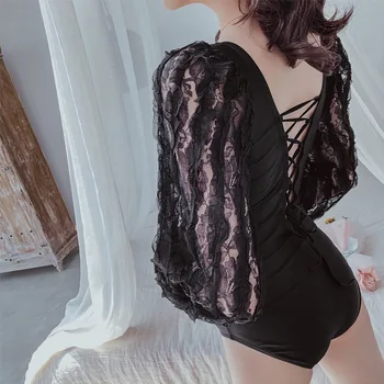 

One-Piece Swimsuits Woman Swimwear Women's Swiming One Piece Swimsuit Suits Slim Lace Long Sleeve Female Bathing Suit Beach