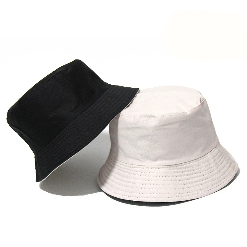  - Black Solid Dots Bucket Hat Two Side Wear Unisex Simple Bob Caps Hip Hop Gorros Men Women Panama Cap Beach Fishing Boonie Sunhat