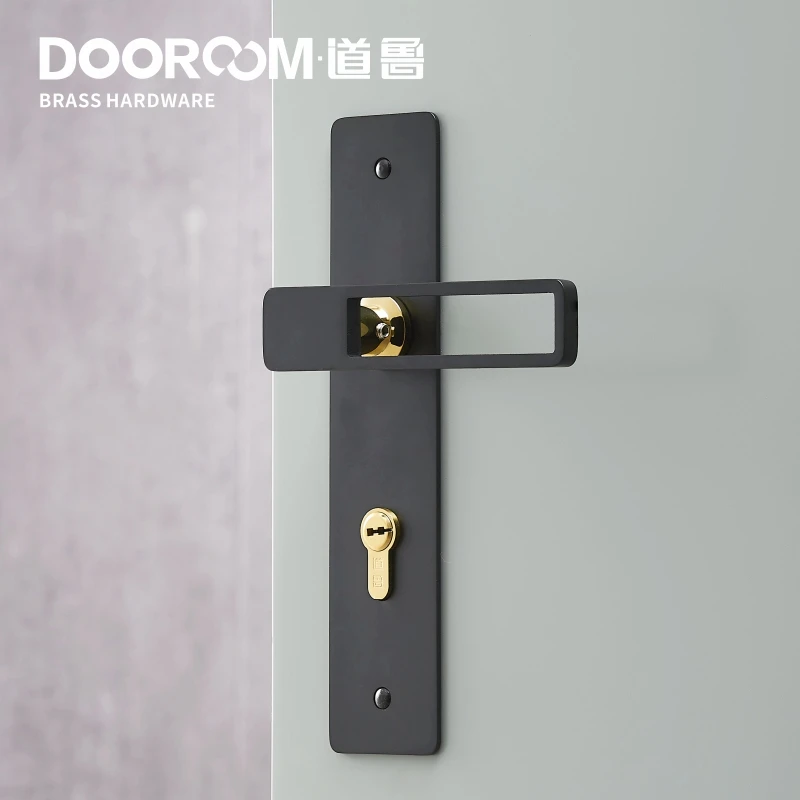 Дверной рычаг Dooroom латунный ультратонкий бесшумный черный золотой замок для