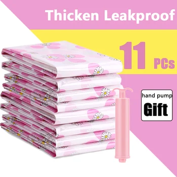 

11pcs/set Thickened Vacuum Storage Bag Vacuum Compressed Bag with Hand Pump Reusable Blanket Clothes Quilt Storage Bag Organizer