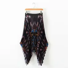 Новинка, Женская винтажная эластичная юбка средней длины с высокой талией и цепочкой, плиссированная юбка faldas mujer, женские Асимметричные повседневные шикарные юбки QUN133