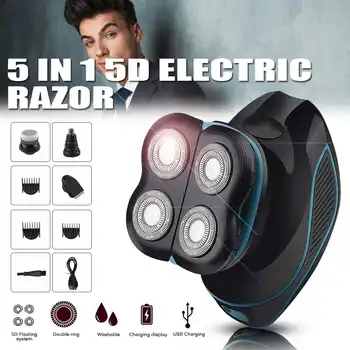 

5 in 1 Electric Shaver 8W 4 Floating Heads Razors Hair Clipper USB Rechargeable Nose Ear Hair Trimmer Men Facial Cleaning Brush