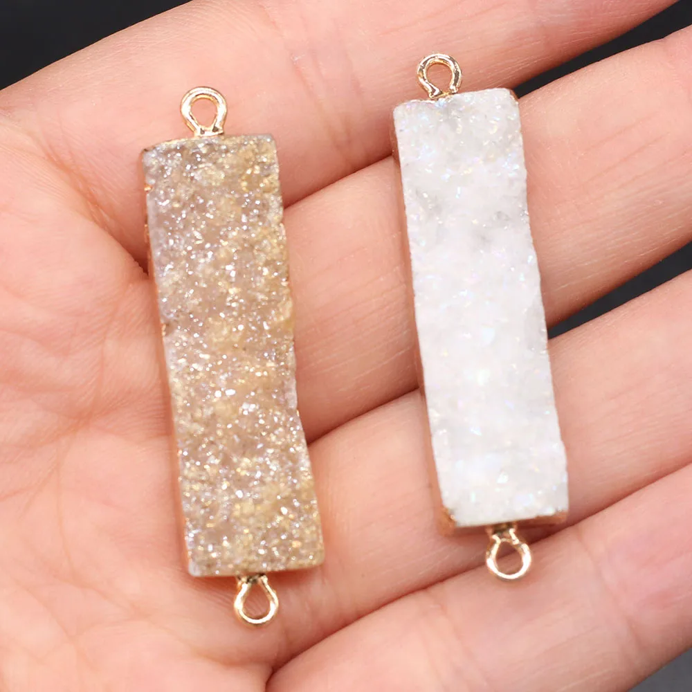 

1pcs Rectangle Shape Natural Stone Crystal Agate Pendants Double Hole Connector Charms for Jewelry DIY Nacklace Bracelet 10x43mm