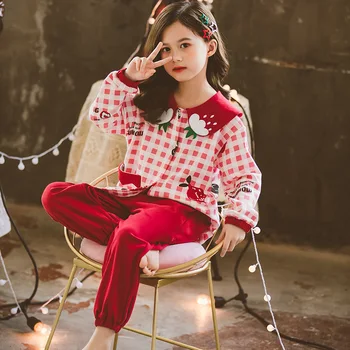 

Korean Style Teen Pajamas Autumn Winter Children Clothes 8 to 12 Years Long Sleeve Plaid Pymaja Set for Teenage Girl Sleepwear 7