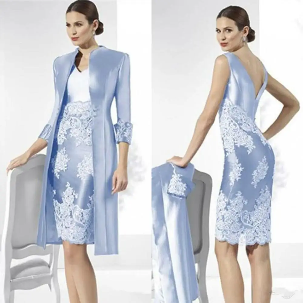 Vestidos Con Chaqueta Para Madre De La Novia 2019 Azul Celeste Vestido De Novia Personalizado Con Encaje Vestido Formal De Dos Piezas Para Mujer Vestidos Para La Madre De La Novia Aliexpress
