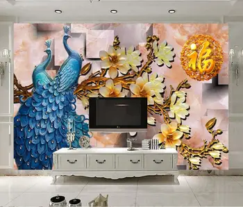 

CJSIR Custom Wallpaper Home Decoration Fresco 3D Colorful Magnolia Peacock Blessed Background Wall Mural Photo 3d Wallpaper
