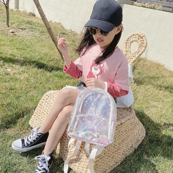

Cute Glitter Stars Shoulder School Bags Kids Transparent PVC Children Backpack Shoulder Bag Multifunctional Bag