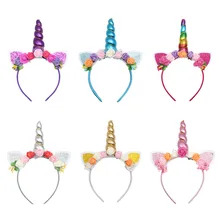 Стиль, ободки для волос в виде единорога, в европейском и американском стиле, для детей, с пряжкой в виде цветка, рождественские Бальные вечерние головные уборы, подарок для ребенка