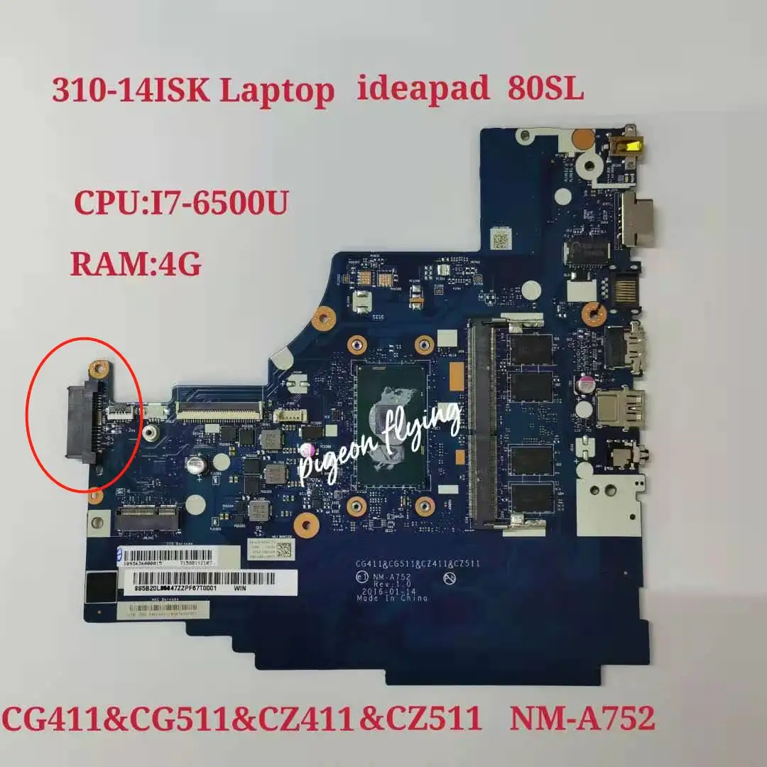 

for Lenovo Ideapad 310-14ISK Laptop Motherboard 80SL CPU:I7-6500U RAM:4G UAM NM-A752 FRU 5B20L35731 5B20L35791 100% Test ok