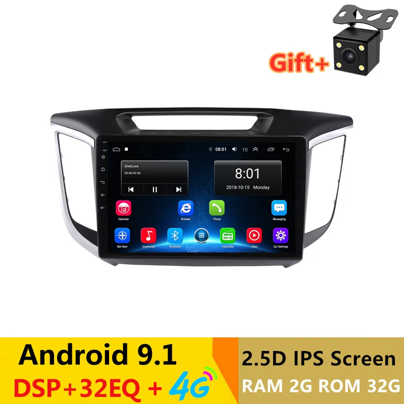 Автомагнитола 10 1 дюйма 2 Гб ОЗУ 32 ПЗУ Android 2.5D IPS DVD-видео плеер GPS для HYUNDAI IX25 CRETA