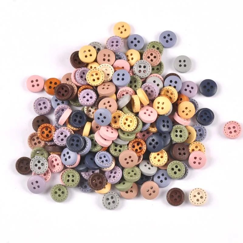 100pcs 10mm Mixed Wooden Decorative Buttons For Sewing Clothing