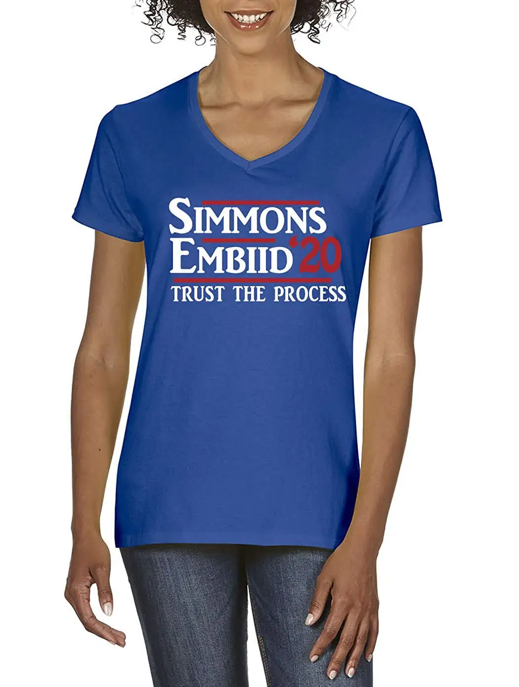 TSDFC Blue Philadelphia Simmons 2020 &quotженская футболка с v-образным вырезом |