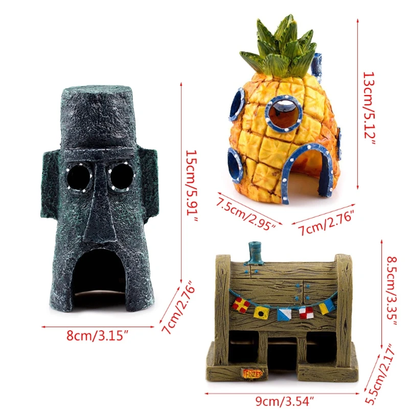 Aquarium Cartoon Fish Tank Decor Pineapple House Crab Restaurant Ornaments Cave Landscaping Accessories | Дом и сад