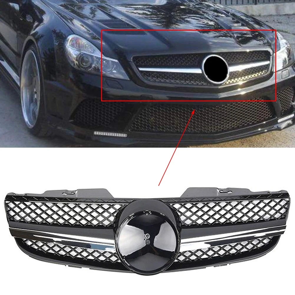 For BENZ 02-06 R230 SL-Convertible Tune Type Front Grille Full Gloss Black Color