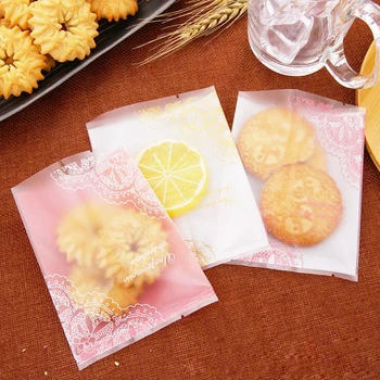 

100pcs Thicker Lace Letters Frosted Food Biscuit Envelope DIY Baking Cake Bags Gift Cookie Packing Flat Plastic Bag