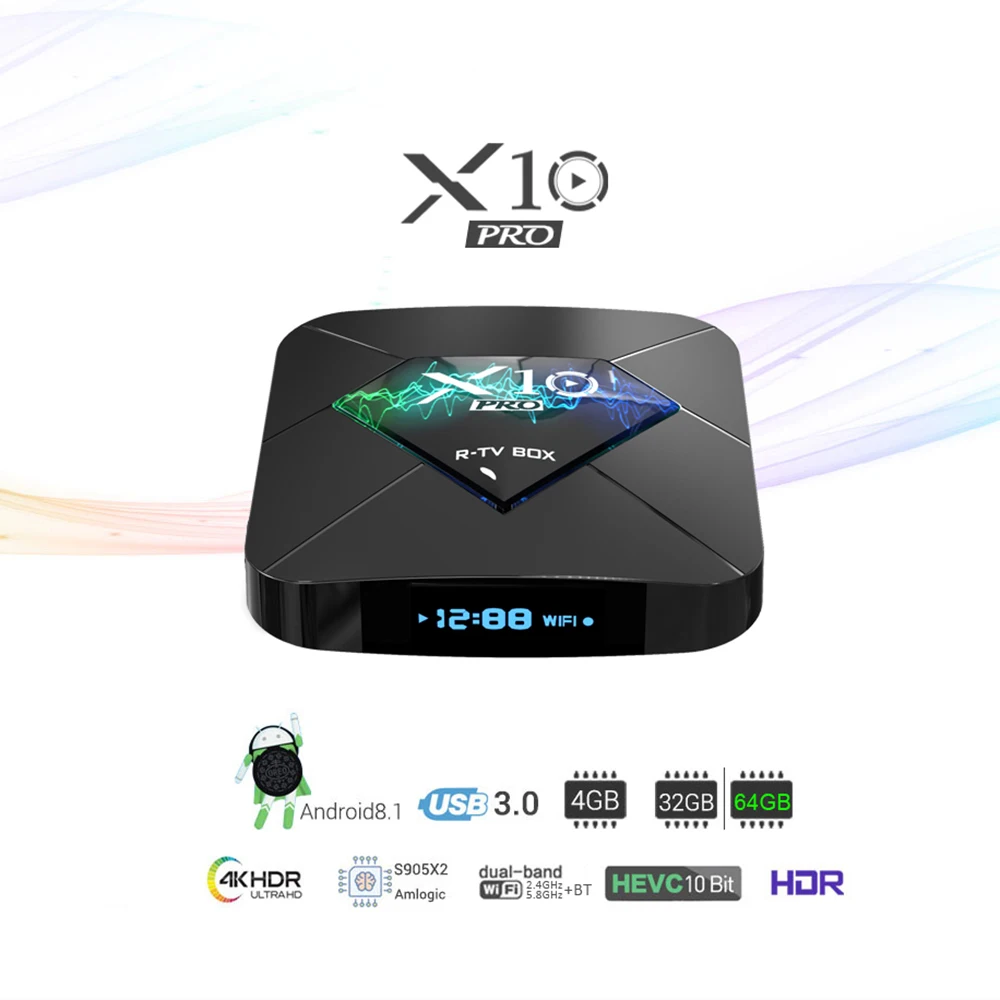 Android 9,0 tv BOX R-tv Box X10 Pro DDR4 Amlogic S905X2 4 ГБ 32 ГБ/64 Гб rom BT4.0 USB3.0 2,4G/5G Dual wifi 3D 4K HDR телеприставка