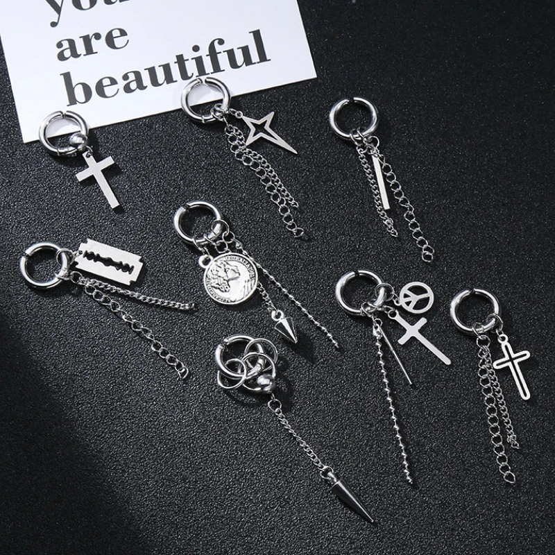 16 Style Kpop Jewelry Single Stainless Steel Tassel Earrings for Boy &amp Girl Trendy 2020 Unisex Cool Fashion Punk Earring BTS-009 |