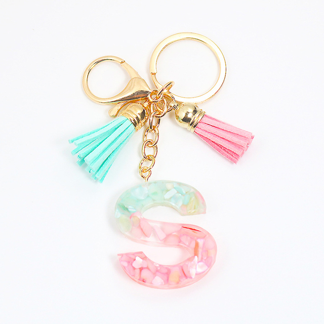 Acrylic Letter Keychains English Alphabet Crystal Women Key Chains Ring Tassels Keyring Holder Pendent Gift Accessory