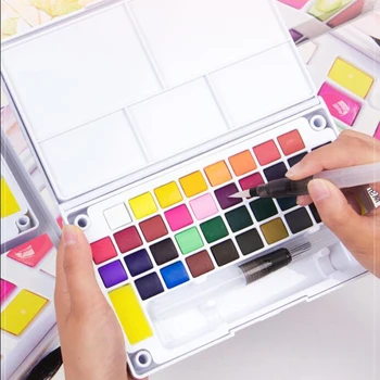 

Portable 12/18/24/36Colors Solid Pigment Watercolor Paints Set With Water Color Brush Pen For Painting Professional Art Supplies