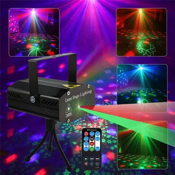 

Xmas Stage Lights LED Laser Projector Disco Light Mini Auto Flash Laser Lamp Remote DJ Party Soundlights Christmas Decoratin