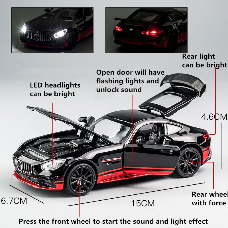 KIDAMI 1:32 Ben AMG GT Diecast Car Model High Simulation Pull Back Sound and Light Model Toy Car For Children's Birthday Gifts