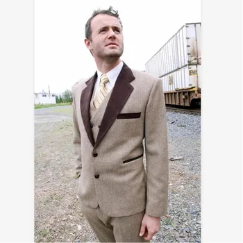 

New Classic Men’s Suit Smolking Noivo Terno Slim Fit Easculino Evening Suits For Men Groom Tuxedos Champagne Blazer Brown Weddin