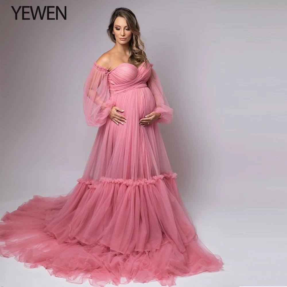 Elegant Off The Shoulder Evening Dresses Long  Maternity Gowns for Photoshoots Pregnancy Gown Photography Baby Show Dress 2021 dinner gown Evening Dresses