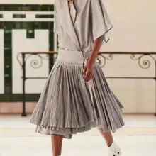 Женская серая плиссированная юбка с высокой талией и поясом, новая мода