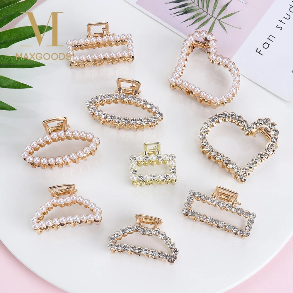 

Fashion Girl Hair Claw Geometric Imitation Pearl Hairpin Crab Retro Heart Shape Crystal Hair Clips Hair Accessories For Women Je