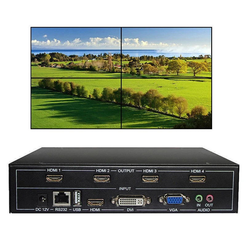 4 Channel Tv Video Wall Controller 2X2 1X3 1X2 Video Processor 4 Tv Splicing Support Hdmi Dvi Vga Usb Port Input Eu Plug