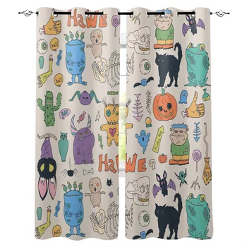 

Bedroom Decor Curtain Halloween Cartoon Element Black Cat Window Curtain Panels Window Curtain Living Room Luxury Home Decor