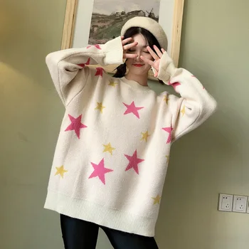 

2020 New Spring Women O Neck Long Sleeve Knitting Sweater Female Print Solid Knitted Sweater Ladys Knit Sweaters