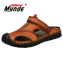 Новинка; Классические летние сандалии из мягкой кожи высокого качества; удобные повседневные пляжные мужские шлепанцы; модные мужские сандалии; большие размеры 38-48