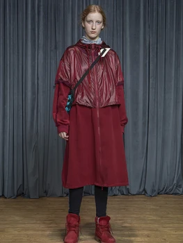 

IRINACH41 Fall Winter 2019 shiny fabric patchwork casual oversized long hoodies coat women