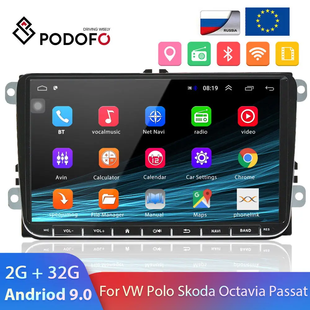 Podofo 2 Din Android 8 1 Автомагнитола 2din GPS Автомобильный мультимедийный плеер для VW Golf