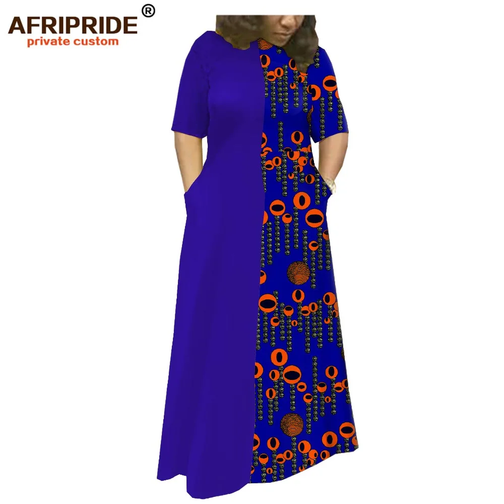 Африканские платья с принтами для женщин AFRIPRIDE, изготовленные на заказ, короткие рукава, длина до пола, для женщин, Хлопковое платье A1925039 - Цвет: 498J