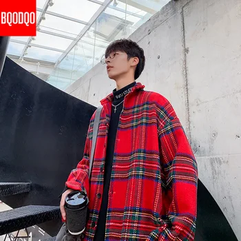 

Flannel Plaid Casual Shirt Men Winter Thick Streetwear Fashion Military Korean Blouses Male Japanese Long Sleeve Fleece Shirts