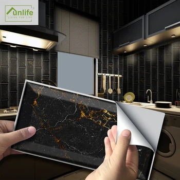 

Funlife® 20X10cm Black and Gold Marble Wall Sticker Self-Adhesive DIY Tile Stickers for Floor Bathroom Kitchen Backsplash Wall