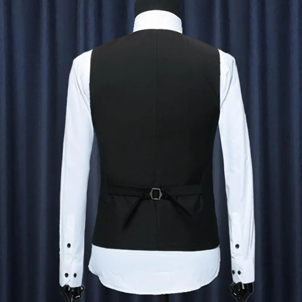 Mens Suit Dress Vests Fashion Office Men Solid Color V Neck Sleeveless Button Waistcoat Slim-Fit