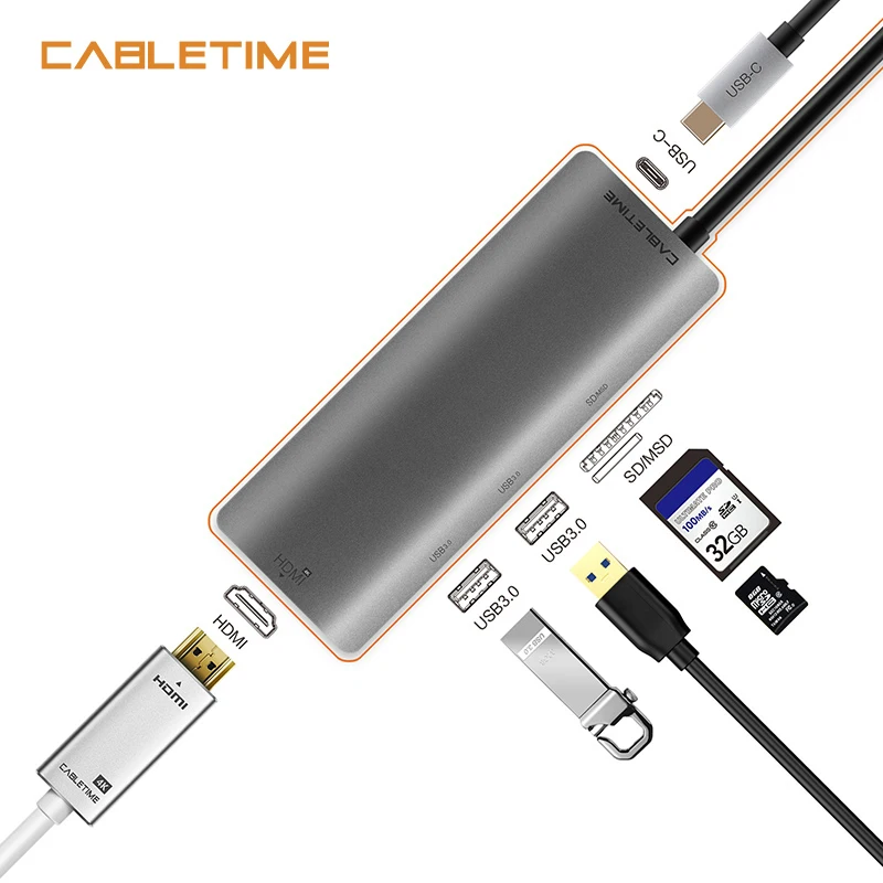Кабель USB C концентратор HDMI 4K type-C USB 3,0 SD и Micro SD кард-ридер 5 в 1 USB-C зарядка для Galaxy S9/S8 ПК MacBook Pro N130
